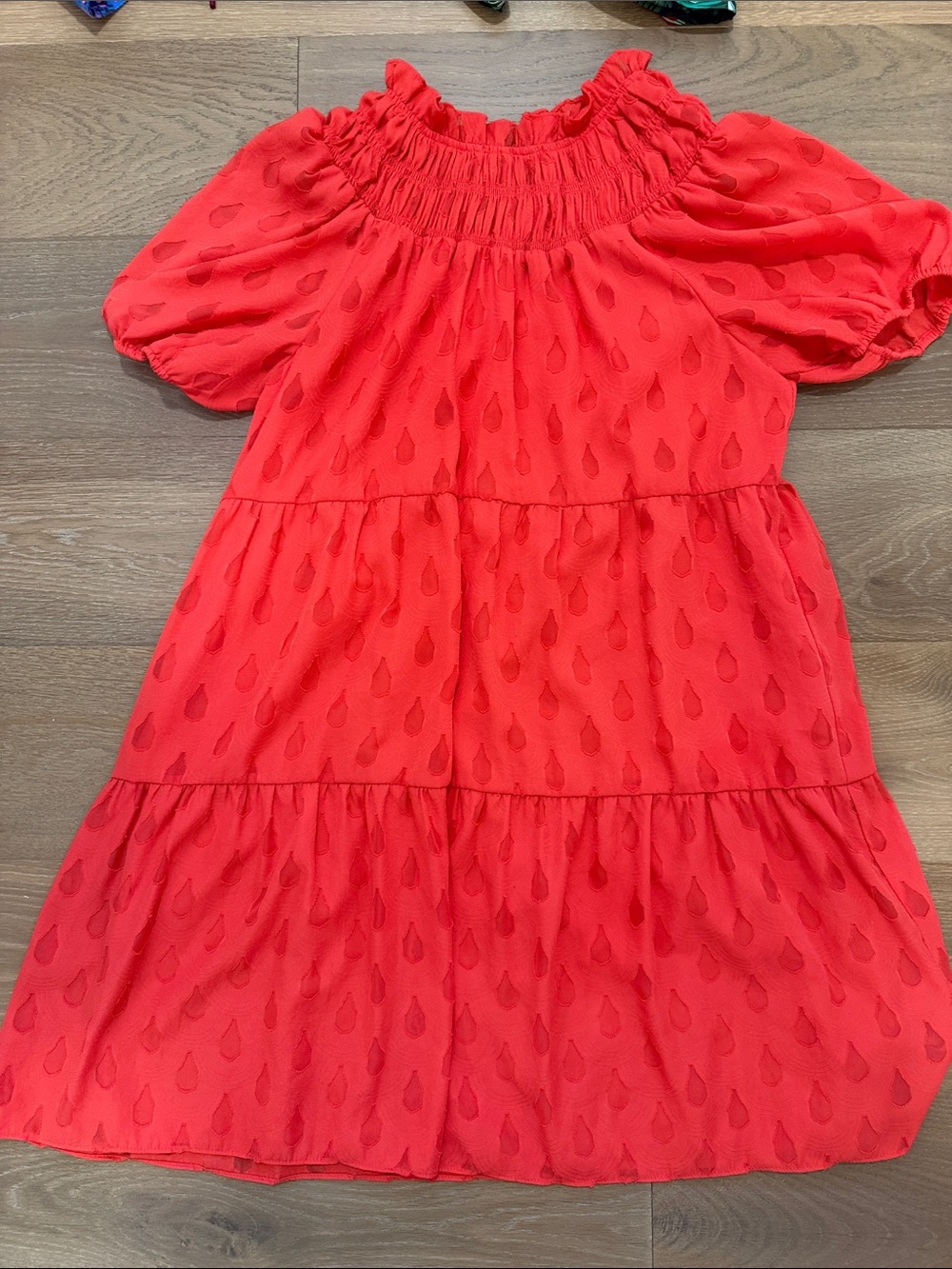 Donna Morgan Red Tiered Smocked-Neck Dress
